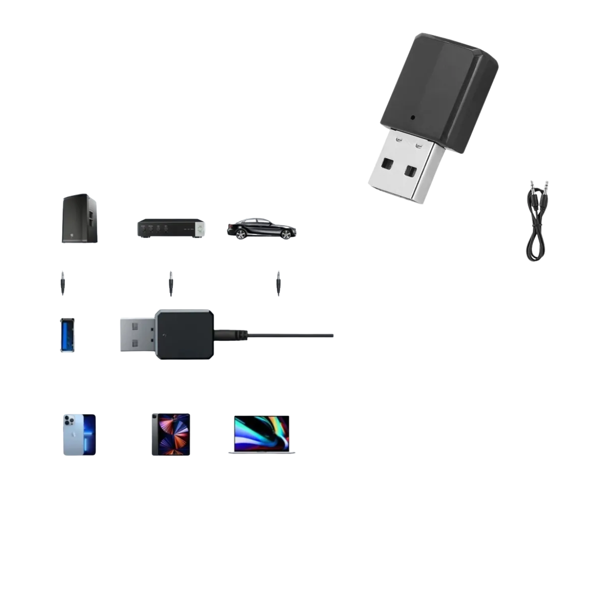 Bluetooth Adapter BT‑660 5.0 – USB y AUX 3.5 mm (Emisor y Receptor)