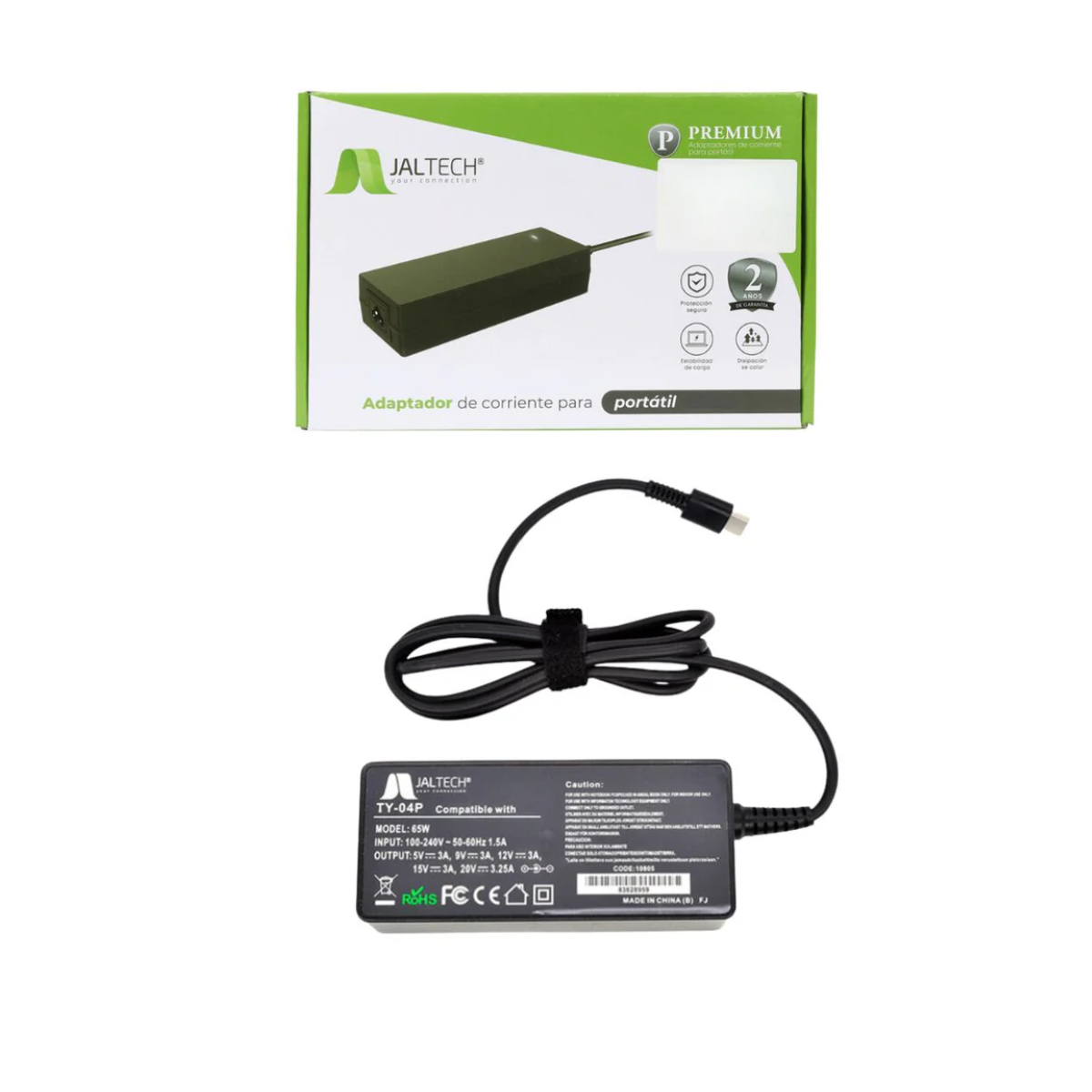 Cargador Jaltech 10805 Tipo C 65 W (20 V, 3,25 A, USB‑C)