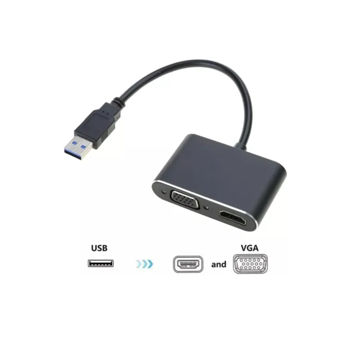 Convertidor USB 3.0 a HDMI y VGA Adaptador de Video Doble de Alta Velocidad