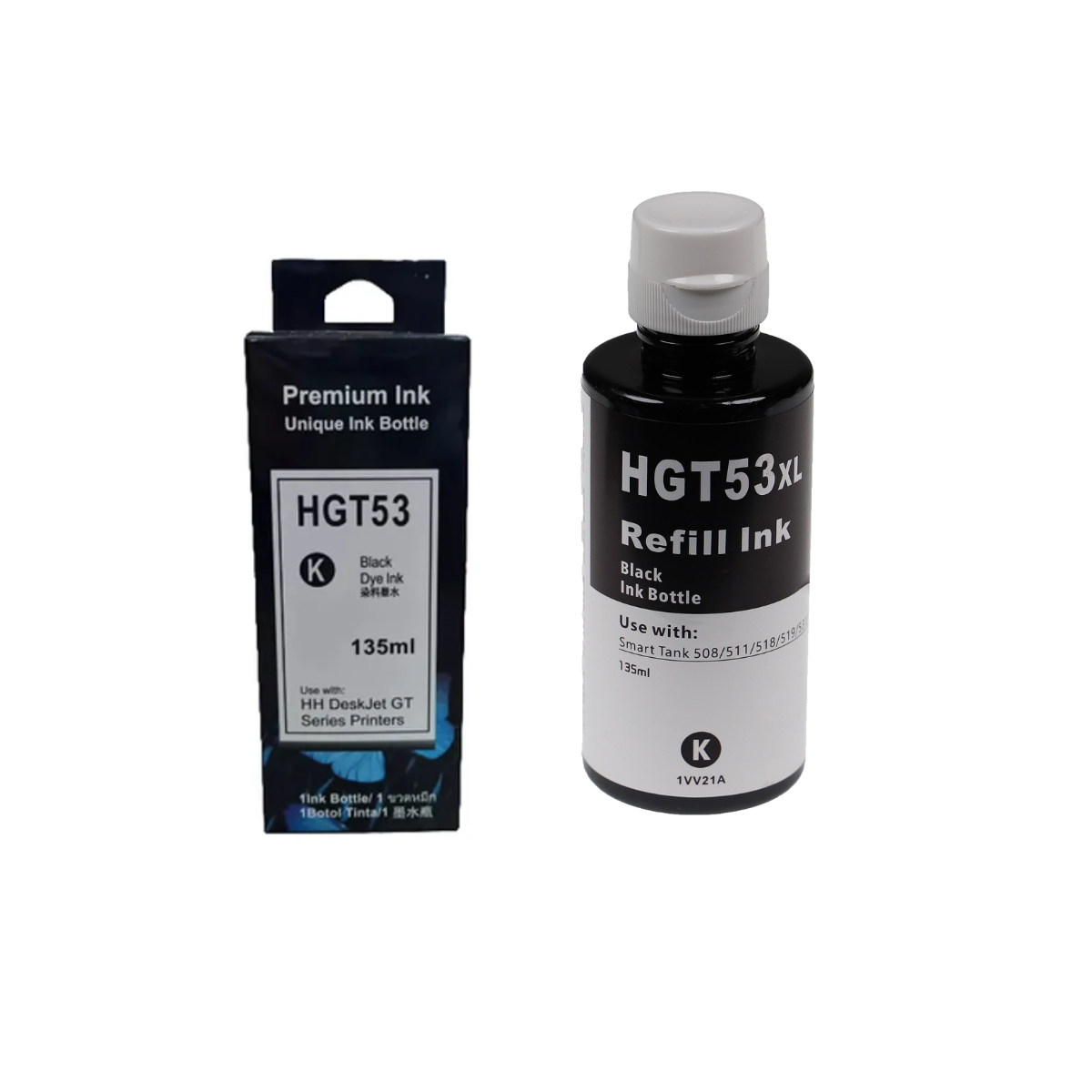 Tinta Genérica de Refill Negra GT53 Compatible con Impresoras HP Smart Tank,